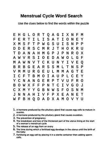 CB7 Menstrual Cycle Word search