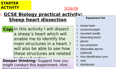 AQA new specification-Heart dissection practical-B4.3