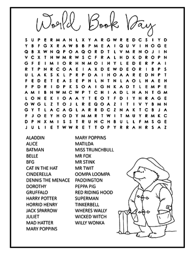 world book day word search activity roald dahl walliams teaching