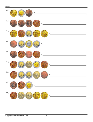 Euro Coins Worksheets KS1 KS2 Mathematics Freebie | Teaching Resources