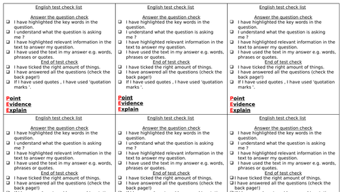 English Checklist Flashcards
