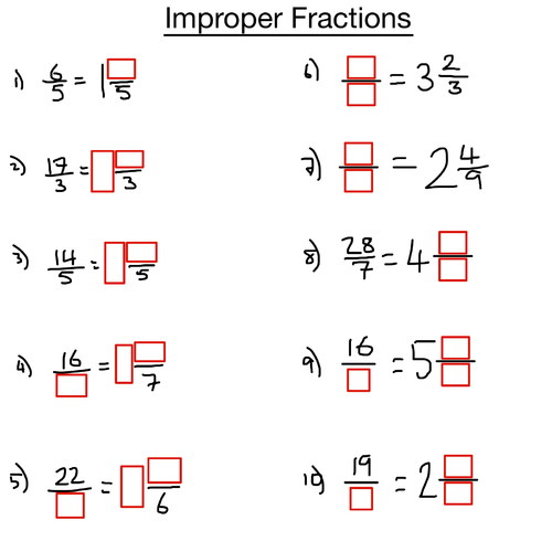 Improper fractions mixed numbers top heavy fractions Teaching Resources