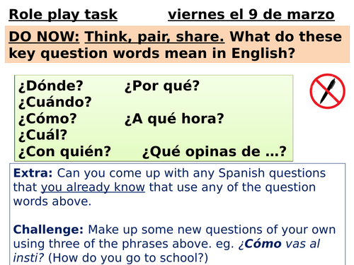 GCSE Spanish (9-1) Role play task
