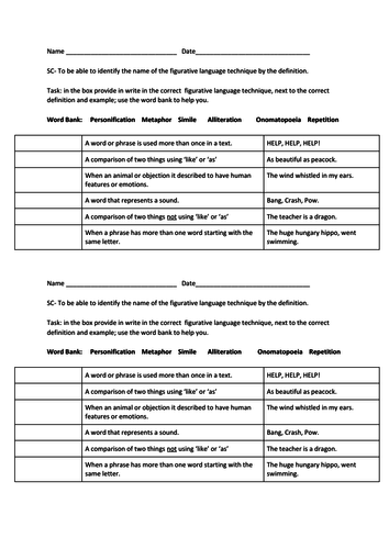 figurative language match up starter