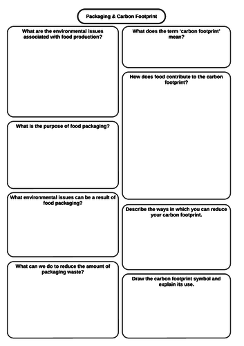 Packaging and Carbon footprint question sheet