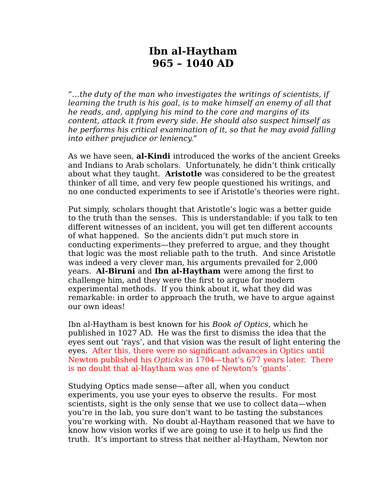 Ibn al-Haytham and Light - A sample chapter from 'Standing on the Shoulders of Giants'