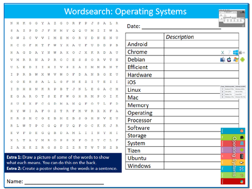 Operating Systems Wordsearch Sheet ICT Computing Starter Activity Keywords KS3 GCSE Cover
