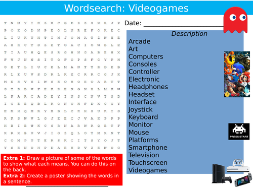 3 x Videogames Wordsearch Sheet ICT Computing Starter Activity Keywords KS3 GCSE Cover