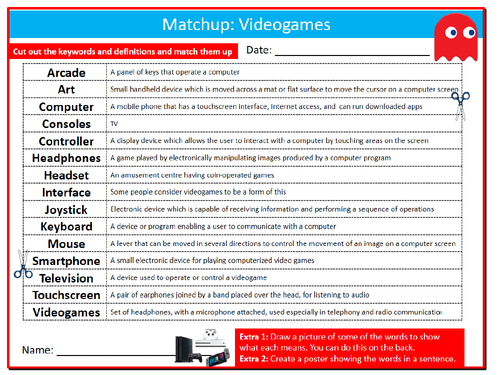 Videogames Definition Matchup ICT Computing Starter Activity Keywords KS3 GCSE Cover