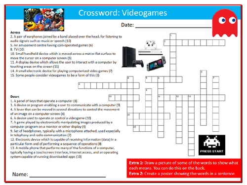 Videogames Crossword Puzzle Sheet ICT Computing Starter Activity Keywords KS3 GCSE Cover