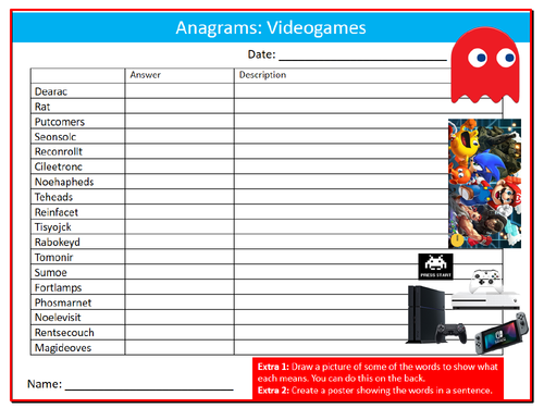 Videogames Anagrams Puzzle Sheet ICT Computing Starter Activity Keywords KS3 GCSE Cover