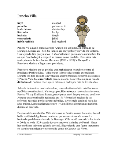 Pancho Villa Biografía - Mexican Revolution Reading and Biography + Worksheet