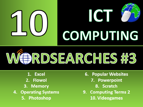 10 x Wordsearches #3 ICT Computing GCSE or KS3 Keyword Starters Wordsearch Activity or Cover Lesson