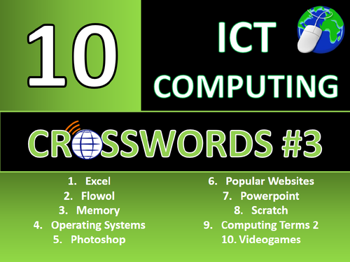 10 x Crosswords #3 ICT Computing GCSE or KS3 Keyword Starters Homework Activity or Cover Lesson
