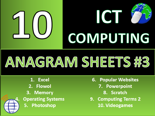 10 x Anagram Puzzle Sheets #3 ICT Computing GCSE or KS3 Keyword Starters Activity or Cover Lesson