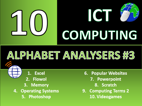 10 x Alphabet Analysers #3 ICT Computing GCSE or KS3 Keyword Starters Activity or Cover Lesson