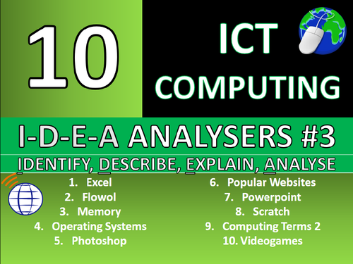 10 x IDEA Analysers #3 ICT Computing GCSE or KS3 Keyword Starters Activity or Cover Lesson