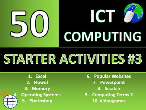 50 x ICT Computing Starter Activities #3 GCSE KS3 Keyword Starters Homework Activity or Cover Lesson