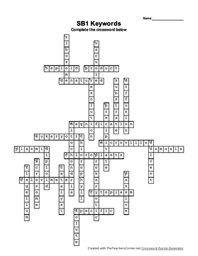 SB1 (Key Concepts in Biology) Keywords Crossword Puzzle