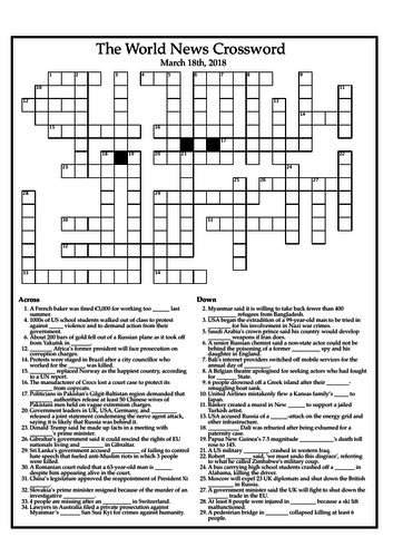 The World News Crossword - March 18th, 2018