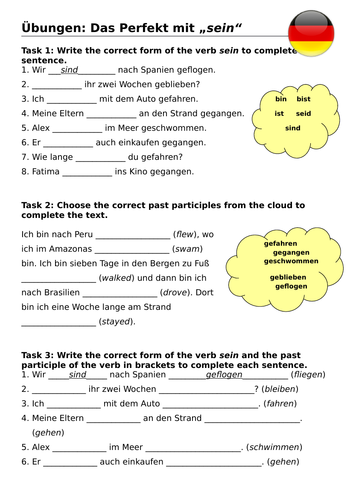 Perfect tense with sein grammar drills