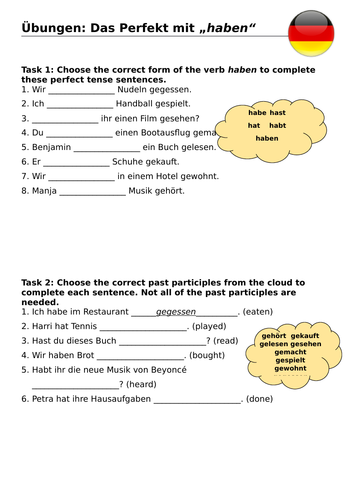 Perfect tense with haben drills