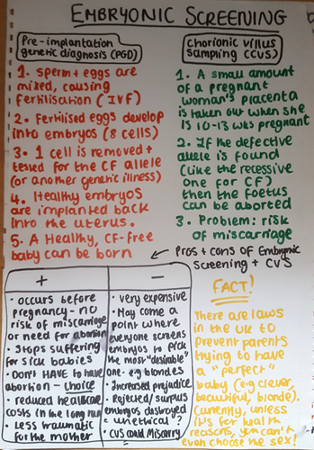 GCSE Biology - Embryonic screening - CVS and PGD