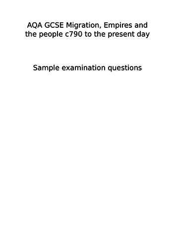 AQA GCSE migration, empires, and people, sample examination questions