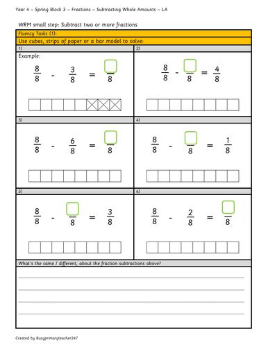 Year 4 - Subtracting from whole amounts (fractions)