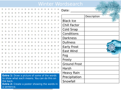 Winter Wordsearch Sheet Seasons Starter Activity Keywords Cover