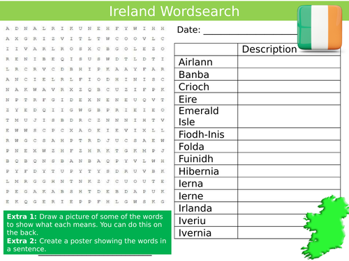 Words for Ireland Wordsearch Sheet Geography Countries Starter Activity Keywords Cover