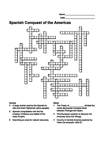Spanish Conquest of the Americas - Crossword