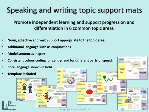 KS2 French Topic Support Mats - pack 6 + template
