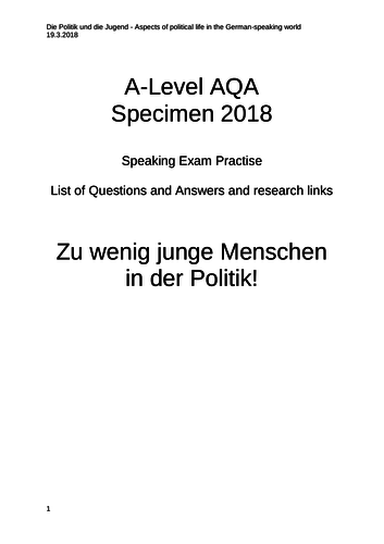 AQA A-Level German Speaking "Die Politik und Jugend"