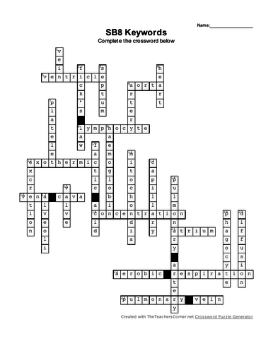SB8  Exchange and Transport in Animals Keywords crossword