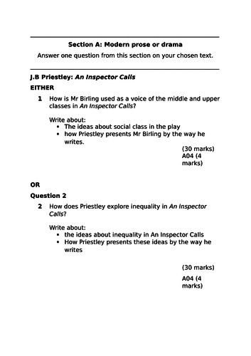 English Literature Paper 2 practice paper