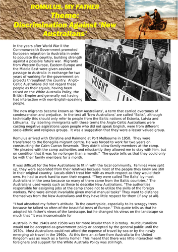 Romulus, My Father - Theme: Discrimination Against New Australians