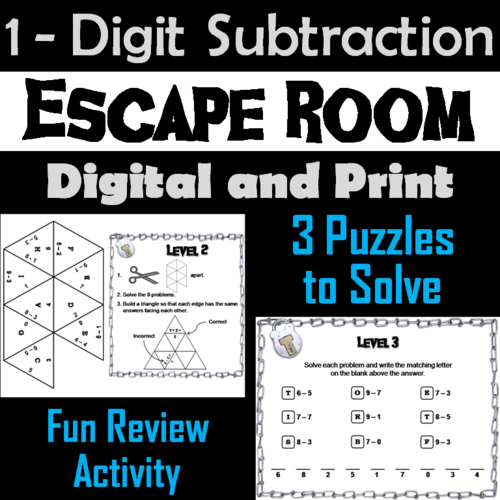 Single Digit Subtraction: Math Escape Room