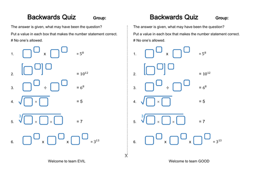 Indices Backwards Quiz