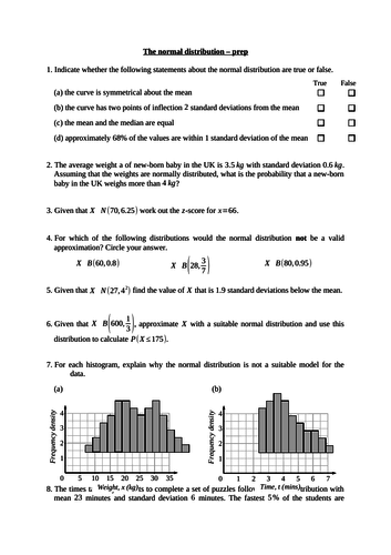Normal distribution (new A level maths) - notes, examples, exercises and a homework/test