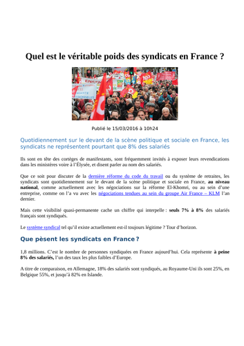 Quel est le véritable poids des syndicats en France ?