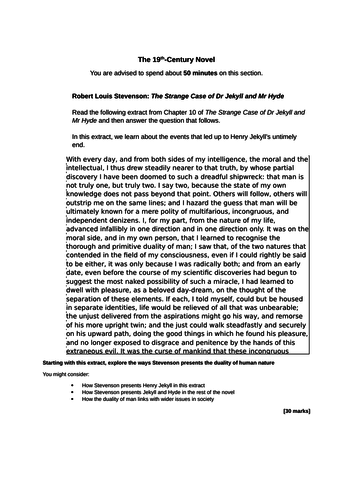 Twelve Jekyll and Hyde Extract Based essay Questions