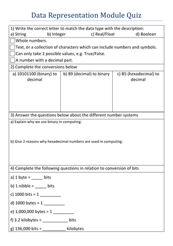 data representation quiz