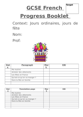 GCSE Jours ordinaires... translations and writing skills booklet