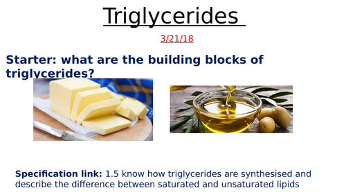 IAL New Spec 2018: Triglyceride synthesis and structure