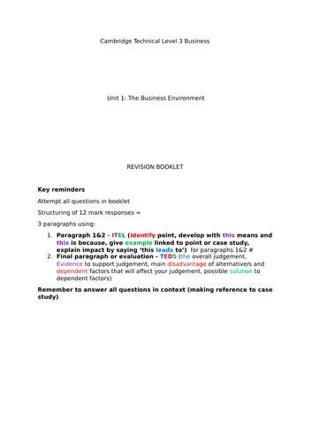 CTEC Level 3 Business unit 1: Revision booklet