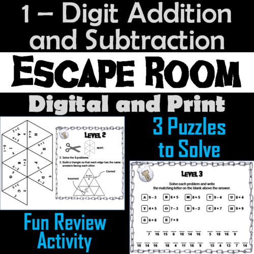 Single Digit Addition and Subtraction: Math Escape Room