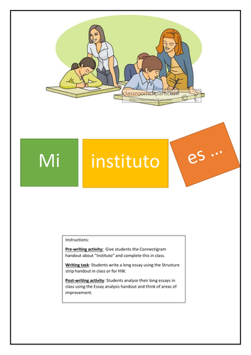 Remote learning Spanish: Connectigram,  Structure Strip and Essay analysis. School Topic