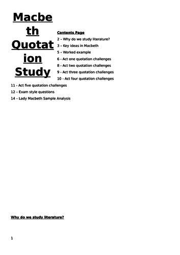 Macbeth Quotation Booklet