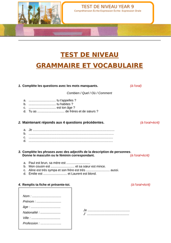 3 PROGRESS TESTS YEAR 8/ 9: Vocab, Grammar and Reading & Writing tasks